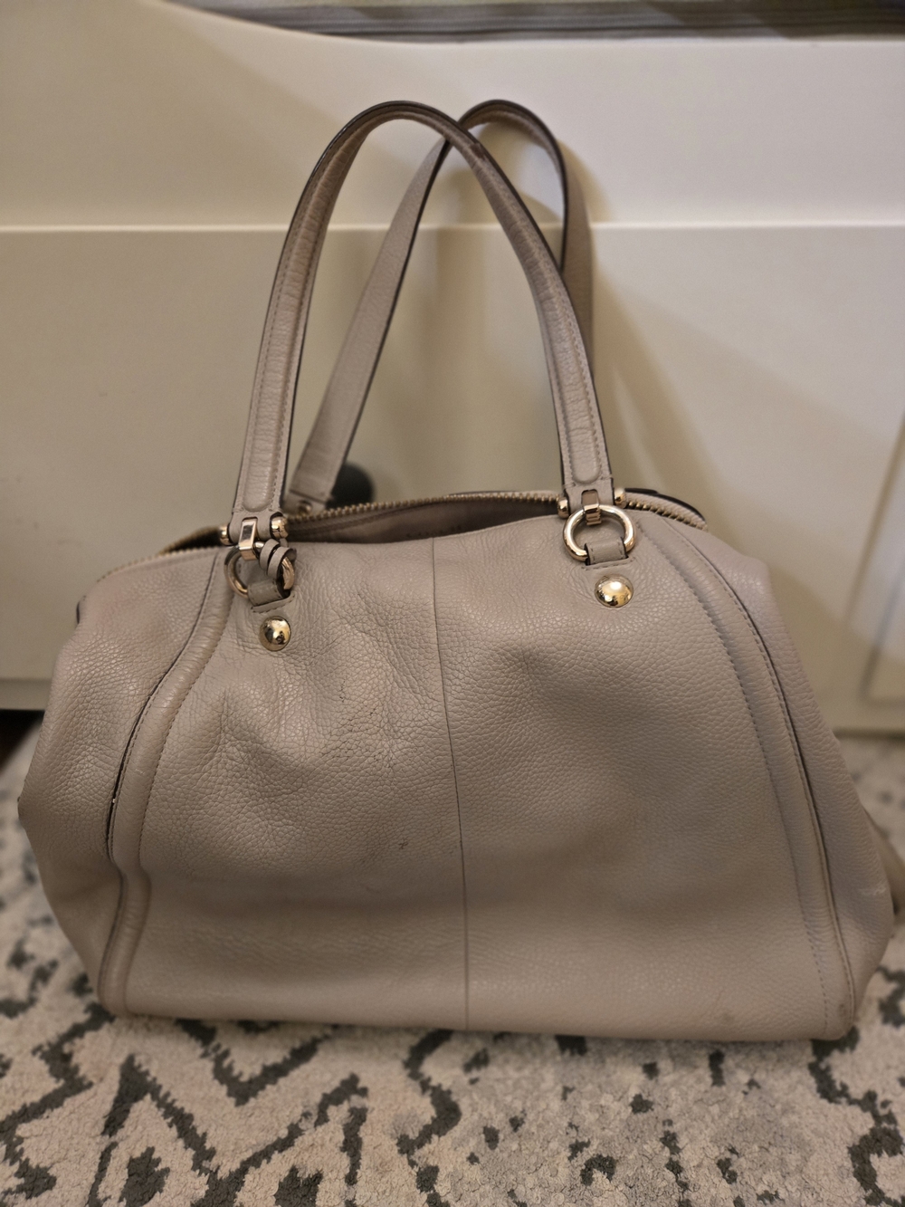 Coach Elegant Taupe Leather Tote Bag with Gold Hardware